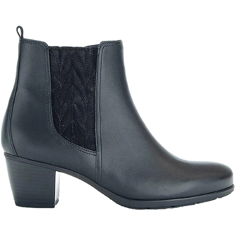 Comfortable Booties for women with stacked heel design-Women's Gabor 5.521.27 Black Leather