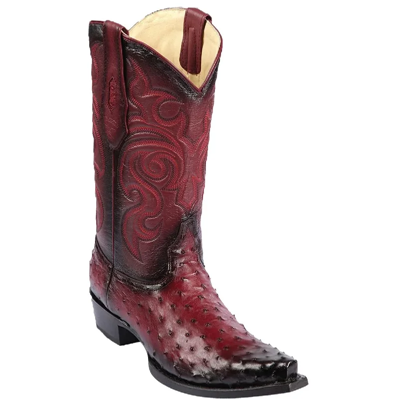 Cowboy boots for western sage wearLos Altos 940343 Men's Faded Burgundy Genuine Ostrich Snip Toe Cowboy Boots