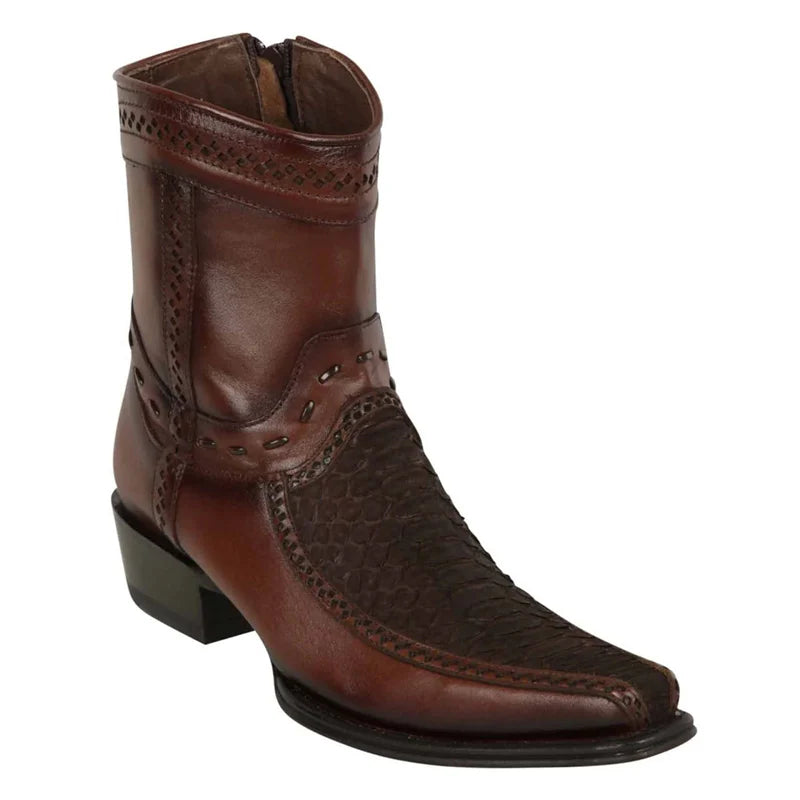 Cowboy boots with leather twist detailsLos Altos 76BFN5707 Men's Brown Genuine Python & Deer European Square Toe Cowboy Boots