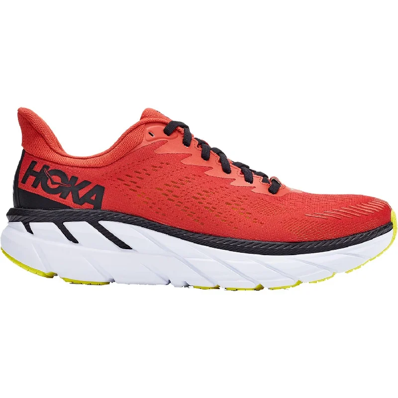 Athletic shoes with stripe heels-Men's Hoka One One Clifton 7 Chili/Black Mesh