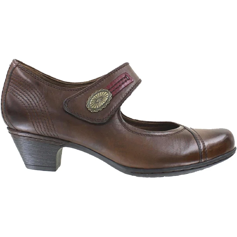 Casual shoes with subtle prints-Women's Rockport Cobb Hill Abigail Mary-Jane Brown Leather