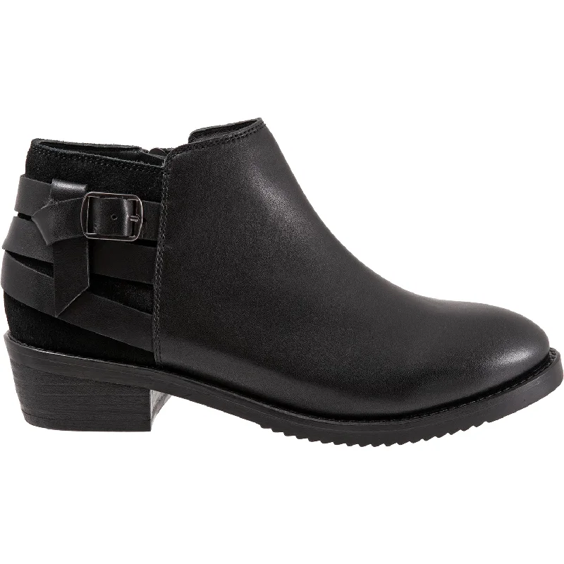 Comfortable Booties for women with faux suede material-Women's SoftWalk Raleigh Black Leather