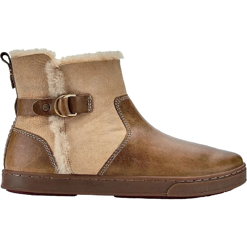 Stylish Booties for women with unique heel design-Women's OluKai Pehuea Hulu Golden Sand Leather