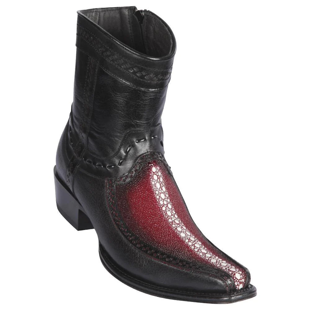 Cowboy boots with leather hawk inlaysLos Altos 76BF1143 Men's Faded Burgundy Genuine Rowstone Stingray & Deer European Square Toe Cowboy Boots