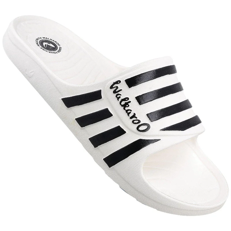 sandals for women with padded footbed for walking ease-Walkaroo Mens Flip Flop Sliders  - WC4835 White