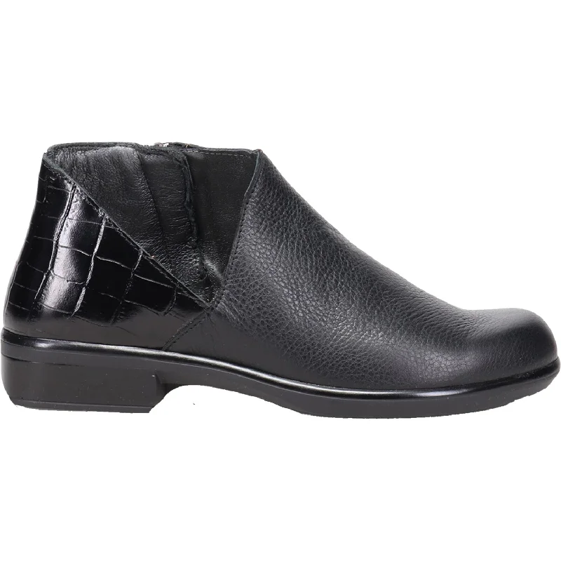 Comfortable Booties for women with modern aesthetic-Women's Naot Bayamo Soft Black/Black Croc Leather