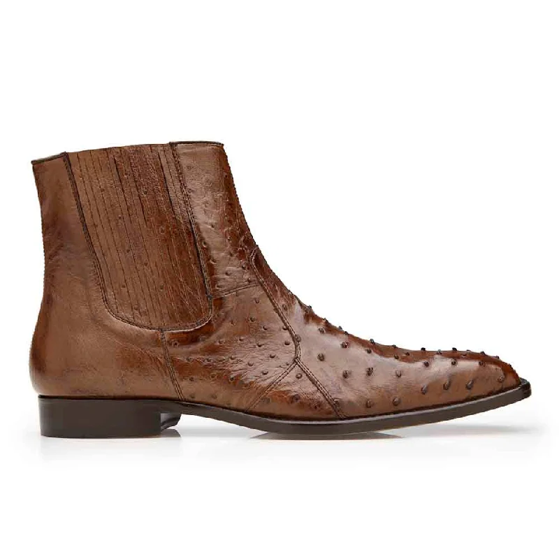 Ankle boots for young style-Belvedere Roger Men's Ankle Zipper Brandy Genuine Ostrich Boots