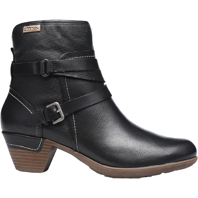 Stylish Booties for men with padded collar-Women's Pikolinos Rotterdam 902-8593 Black Leather