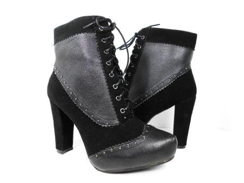 Ankle boots for low style-Womens Vivi-02 Wing Tip Suede Lace up Block Heel Ankle Boots