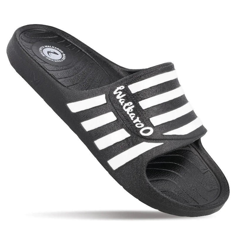 sandals for women with metallic accents for an edgy style-Walkaroo Mens Flip Flop Sliders  - WC4835 Black