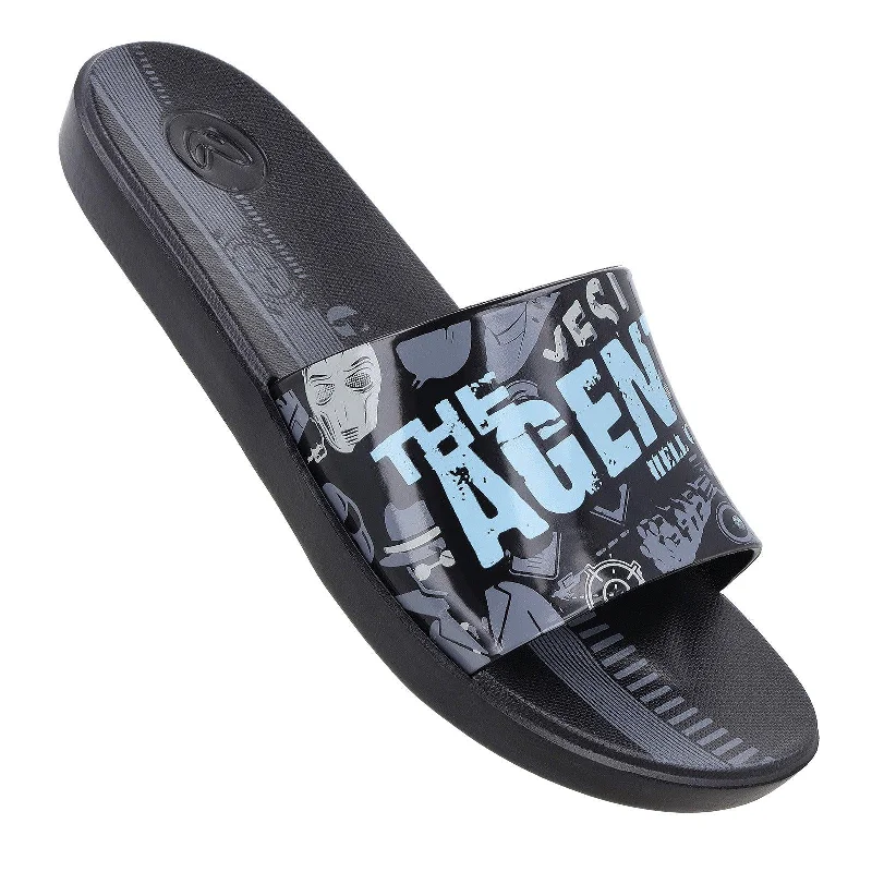 flat sandals for women with buckle closure-Printed Men's Slider - WC8738 Black