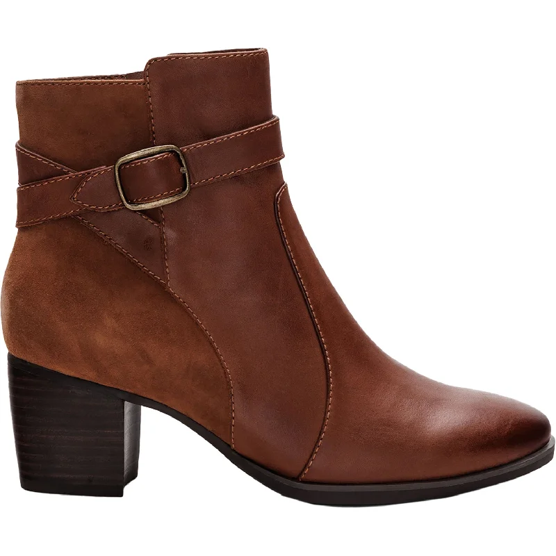 Stylish Booties for women with geometric heel-Women's Aetrex Rebecca Cognac Leather