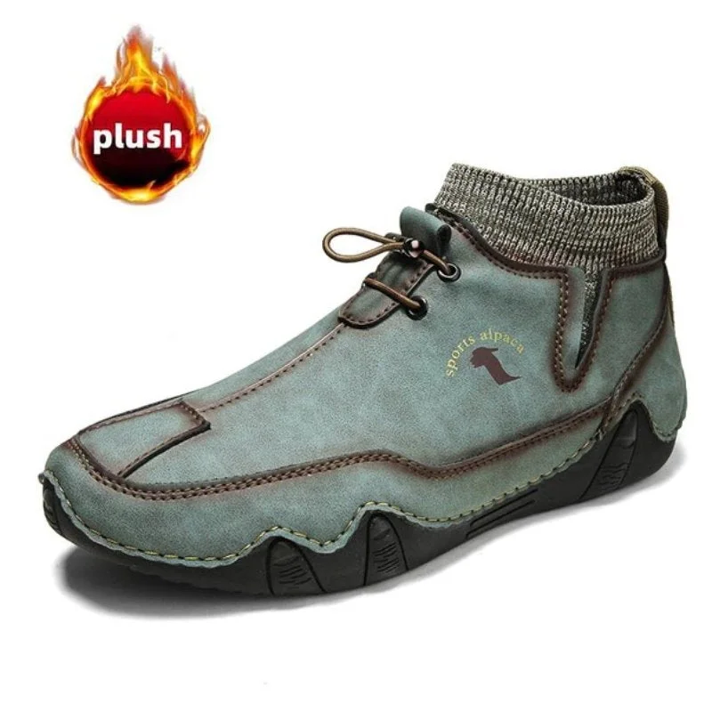 Ankle boots with luna leather-Groovywish Men Ankle Boots Plush Leather Walking Orthopedic Shoes