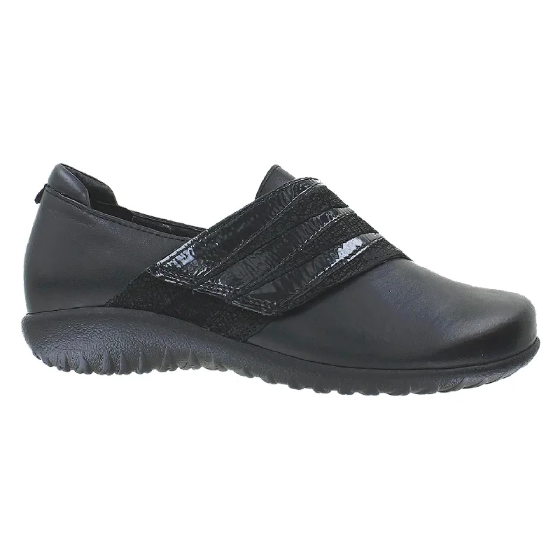 Casual shoes for casual dockside chats-Women's Naot Rapoka Black Raven/Black Crackle Leather