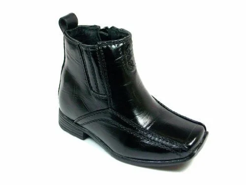 Ankle boots with stiff warmth-Toddler Boys I-324 Ankle High Squared Toe Dress Boots