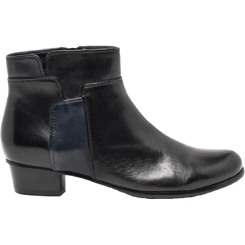 Comfortable Booties for women with minimal design-Women's Regarde Le Ciel Stefany-373 Black/Navy/Piombo Glove Leather