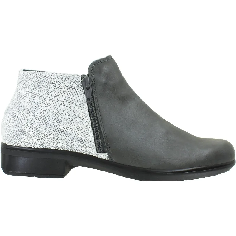 Stylish Booties for women with adjustable straps-Women's Naot Helm Tin Grey/Silver Snake Leather