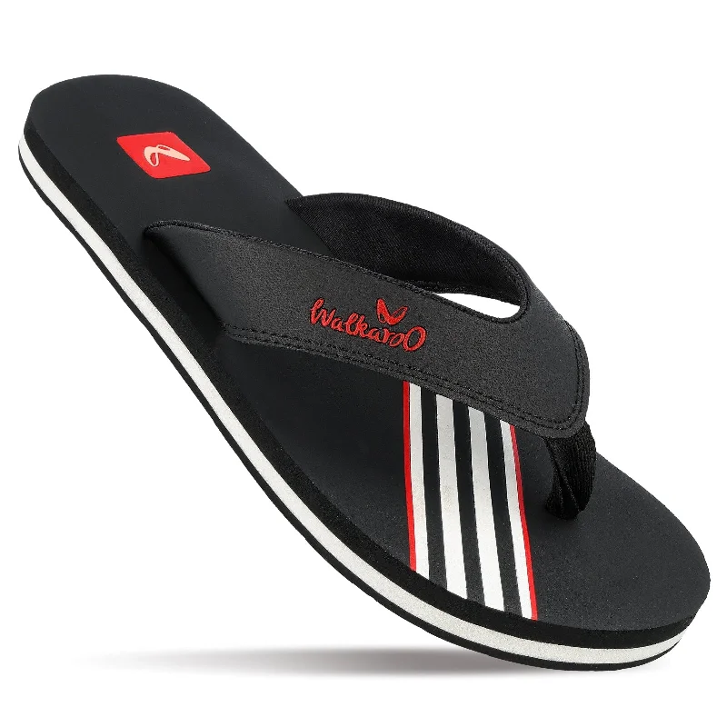 sandals with slip-resistant soles for safe outdoor use-Walkaroo Men Striped Thong Flip-Flop  - WC4220 Black white