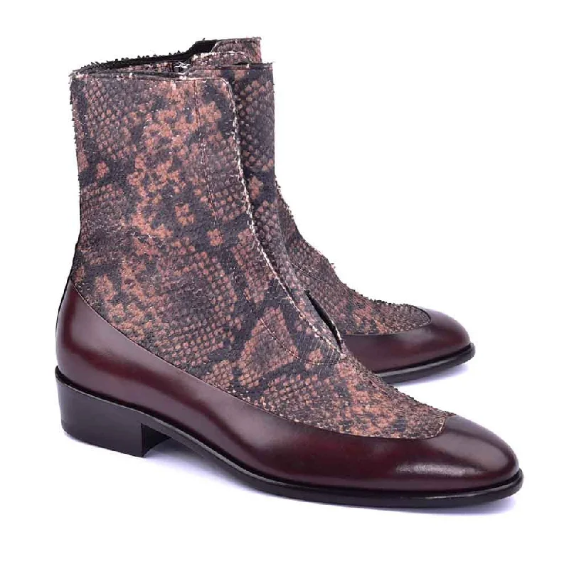 Ankle boots for busy vibes-Corrente Brown Python Leather Ankle Boot with side zipper for Men