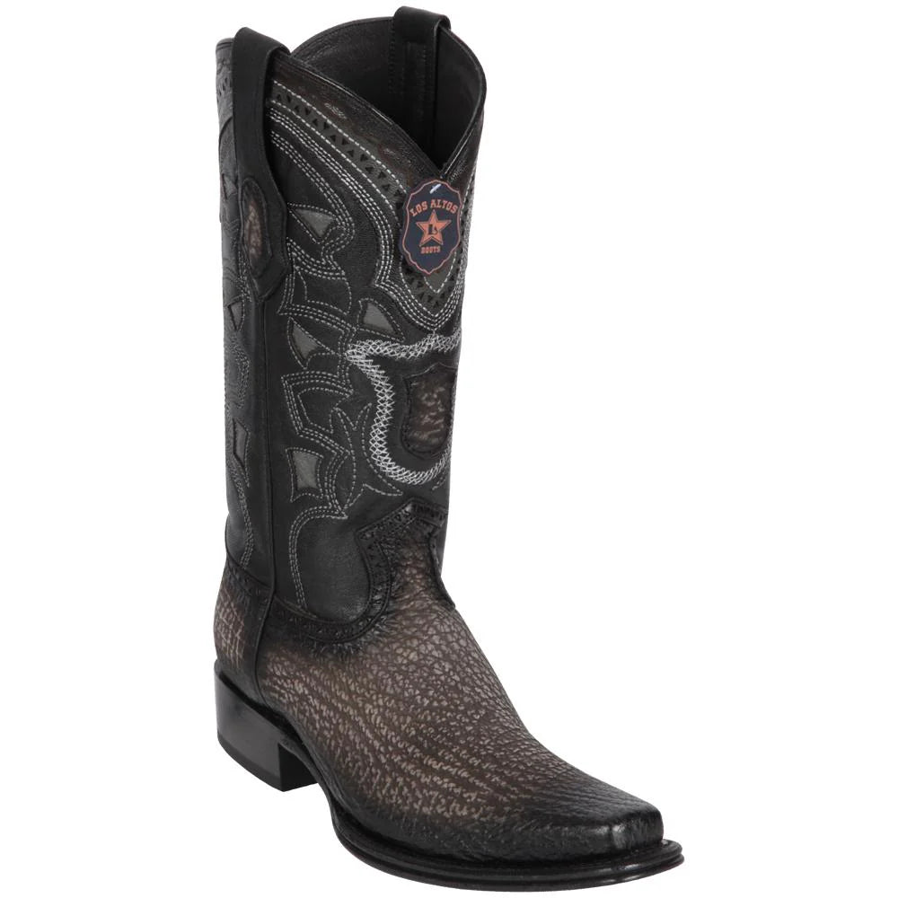 Cowboy boots with custom leather vinesLos Altos 760938 Men's Faded Gray Genuine Shark European Square Toe Cowboy Boots