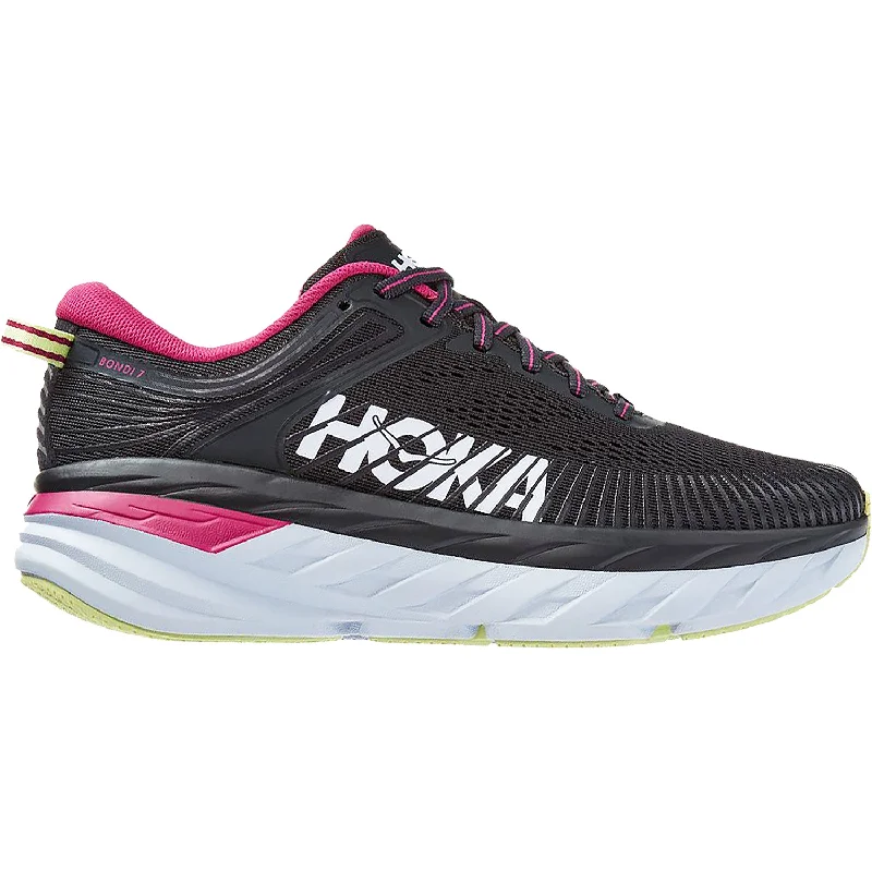 Athletic shoes with damp trails-Women's Hoka One One Bondi 7 Blue Graphite/Festival Fuchsia Mesh