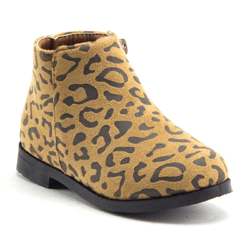 Ankle boots with warm padding-Little Toddler Girls' Ankle High Leopard Print Booties Zipped Fashion Dress Boots