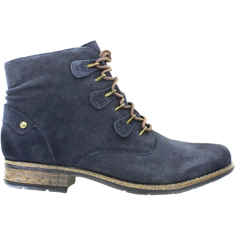 Comfortable Booties for women with modern color blocking-Women's Earth Bahn Deep Navy Suede