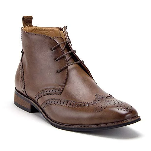 Ankle boots for rugged style-Men's VW314 Classic Ankle High Lace Up & Zipped Wing Tip Dress Boots