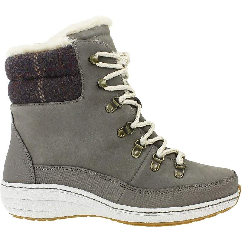 Trendy Booties for women with unique design accents-Women's Aetrex Jodie Warm Grey Suede