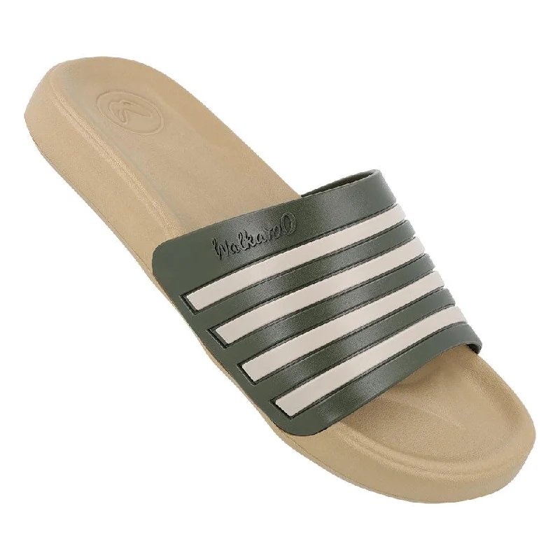 lightweight sandals for travel and outdoor adventures-Walkaroo Mens Flip Flop Sliders  - WC4819 Khaki Olive