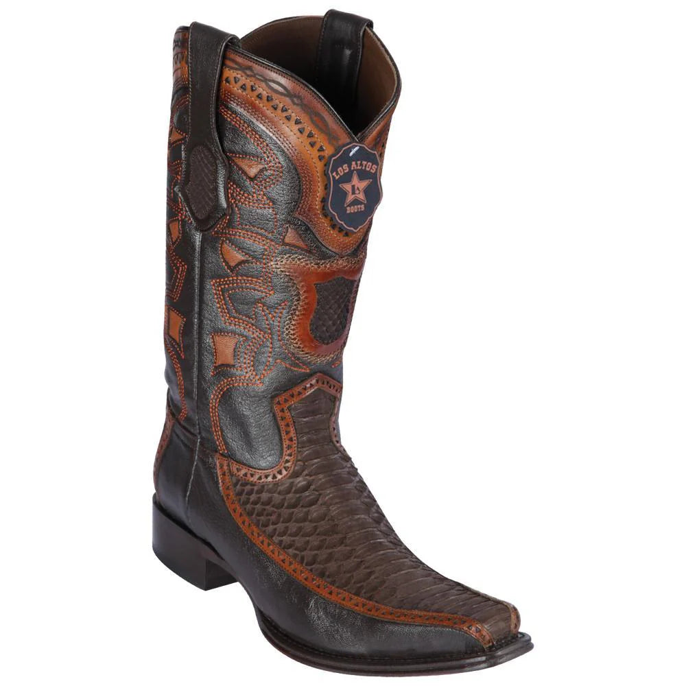 Cowboy boots with soft ibex leatherLos Altos 76FN5707 Men's Brown Genuine Python & Deer European Square Toe Cowboy Boots