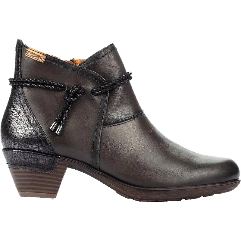 Trendy Booties for women with decorative straps-Women's Pikolinos Rotterdam 902-8775 Lead/Black Leather