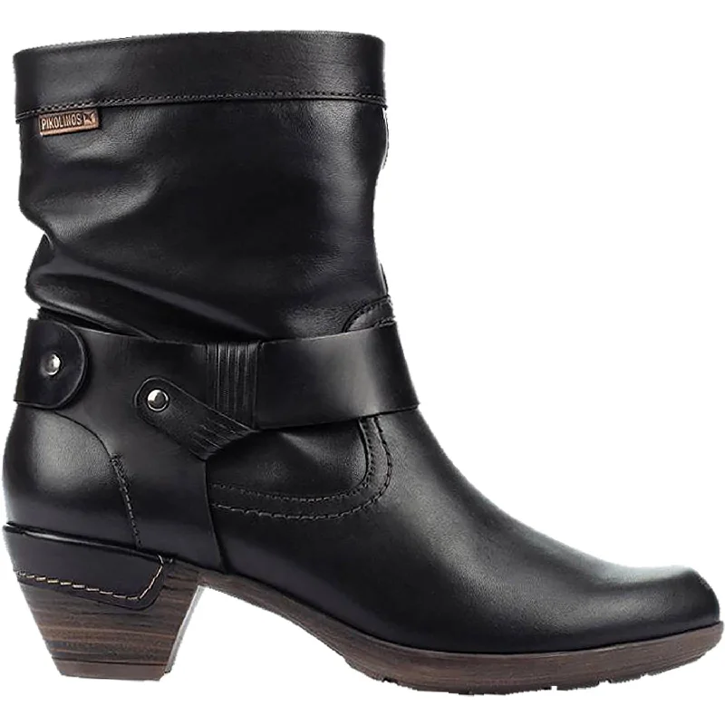 Stylish Booties for women with wide width fit-Women's Pikolinos Rotterdam 902-8890 Black Leather