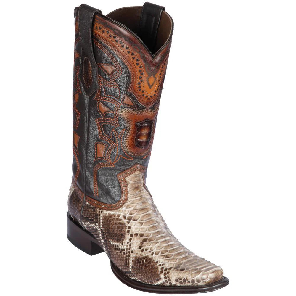 Cowboy boots with classic western shankLos Altos 765785 Men's Rustic Brown Genuine Python European Square Toe Cowboy Boots