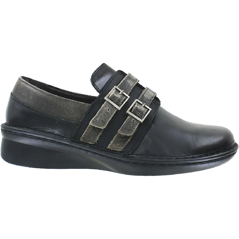 Casual shoes for casual crab spotting-Women's Naot Celesta Black Madras/Oily Coal Leather/Nubuck